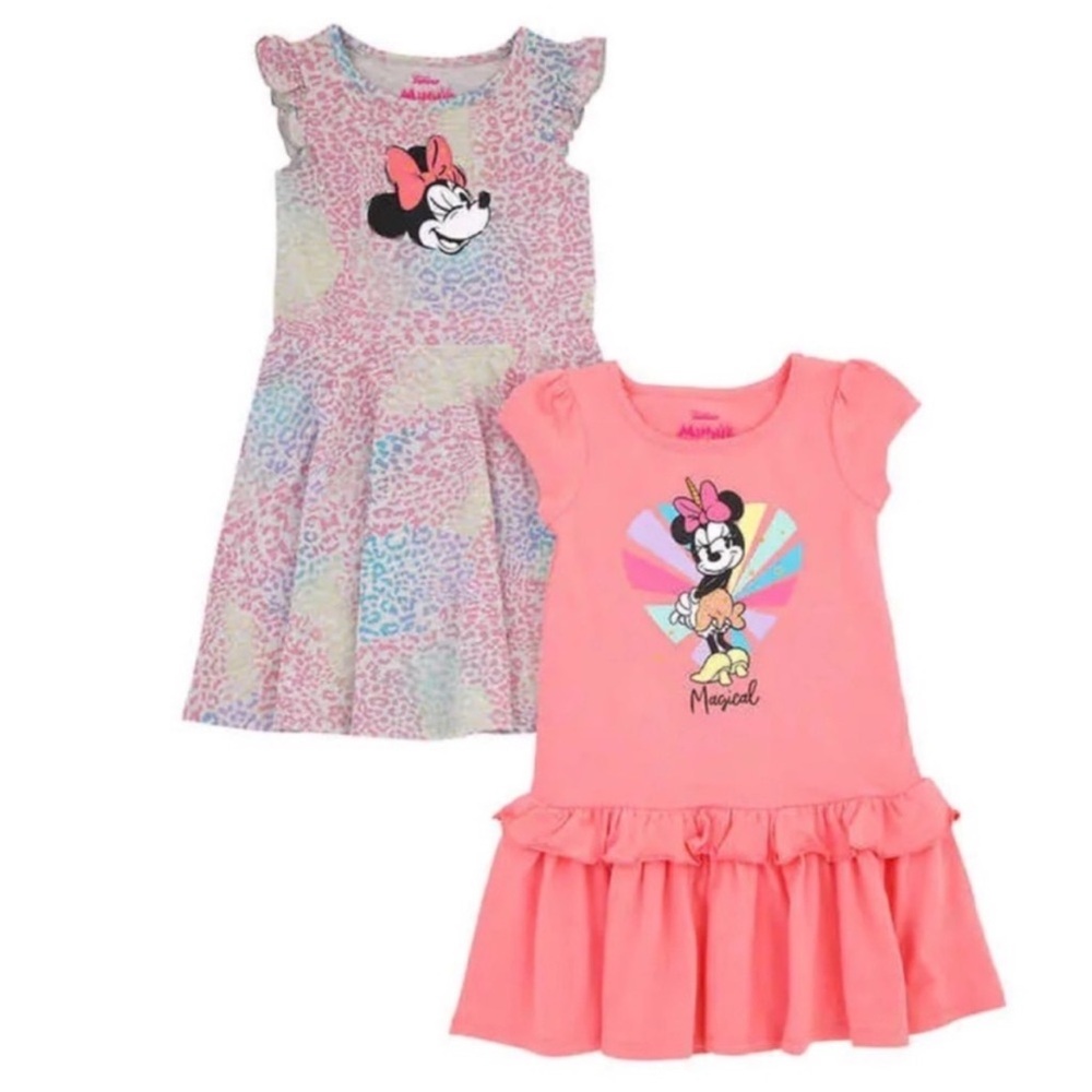 NWT Disney Minnie Kids Girls 2-pack Dress PEACH PINK - size 7 casual summer